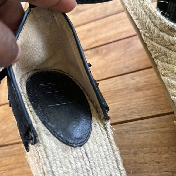 FRYE LILA FEATHER WEDGE (BLACK OILED) Espadrille Wedge Sandals 7 - Picture 7 of 11